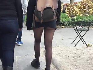 Ass in panyhose visible because of her backpack Picture 4
