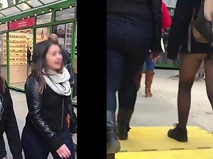 Ass in panyhose visible because of her backpack Picture 5