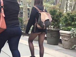 Ass in panyhose visible because of her backpack Picture 6