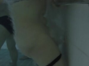Water massage for horny pussy in swimming pool