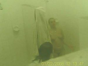 Naked girls peeped in a steamy shower Picture 8