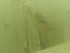 Naked girls peeped in a steamy shower