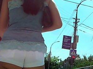 White hot pants crawl into her butt crack