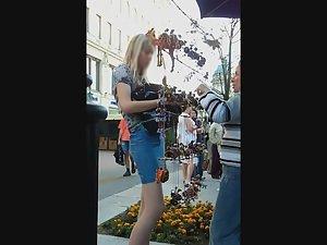 Making an upskirt video of distracted blonde Picture 1