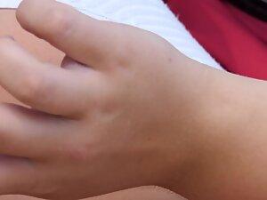 Looking into her big cleavage while she relaxes Picture 4