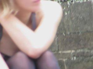 Upskirt of a beautiful bookworm Picture 2