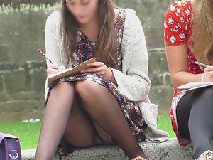 Upskirt of a beautiful bookworm Picture 6