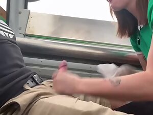 Hipster girl gives blowjob in a cable car Picture 7